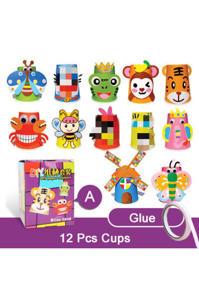 Choice3 DW With box SMJ 12pcs Children 3D DIY handmade paper cups sticker mat...