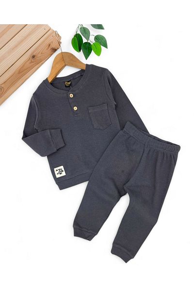 VOY KİDS Baby Boy Pocket Detailed Waffle Fabric 6-9-12-18-24 Months Seasonal Baby Boy Set