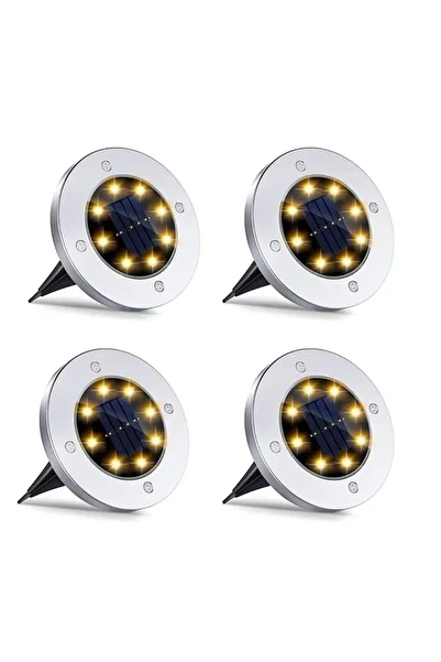 FOXMAG24 Set 4 Spoturi Solare, Fixare pe Stâlp, Impermeabile, Carcasă Metalică, 8 LED-uri, Argintiu