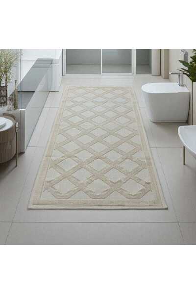 NikAr Home Cotton Non-Slip Base Rectangular Bath Mat 80X150 Cm, Cotton Woven Bathroom Carpet