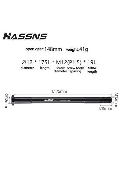 Choice 12-175-19L HASSNS MTB Thru Axle 15x100 15x110 12x142 12x100 12x148 Roa...