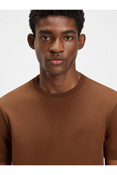 BOSS Men's Regular Fit Short Sleeve Plain Crew Neck Brown1 T-Shirt 50468347-217