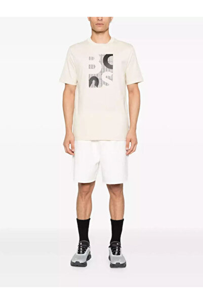 BOSS Erkek Regular Fit Yuvarlak Yakalı Logo Baskılı Pamuklu Kısa Kollu Ekru T...