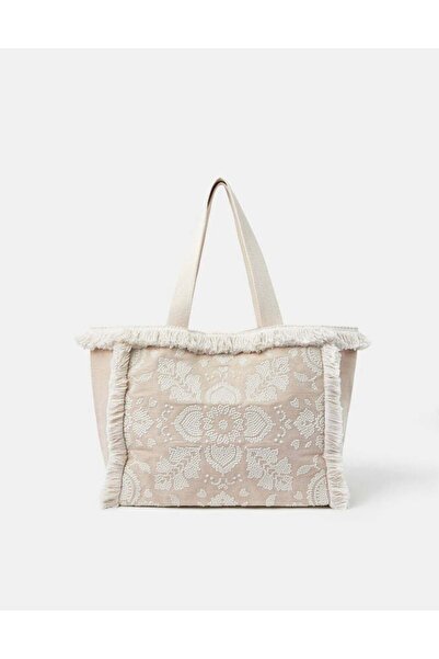 Accessorize FRINGE EMBROIDERED TOTE Natural