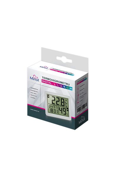 InnovaGoods Termohigrometru digital Minut, 5 funcții, termometru, higrometru, oră/dată, alarmă, iluminare de fundal