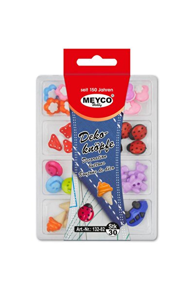 Meyco Set of colored buttons, 30 pieces - ladybugs, hearts, teddy bears, cars