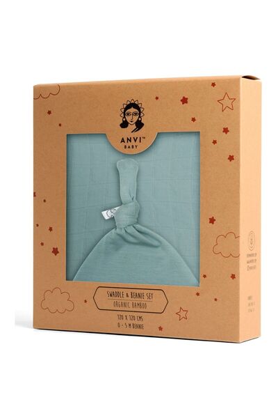 Anvi Baby Organic Bamboo Beanie & Swaddle Set - Emerald City