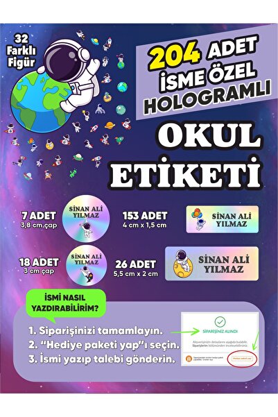 1001 sticker KİŞİYE ÖZEL OKUL ETİKETİ SETİ