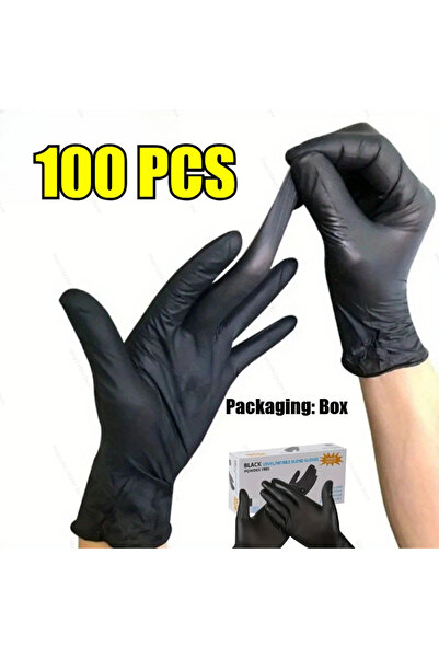 Choice L-23x11 سم 100 قطعة قفازات نيتريل سوداء يمكن التخلص منها خالية من اللا...