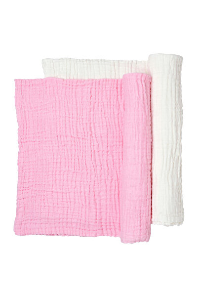 Anvi Baby Set Of 2 Organic Muslin Bath Towel- Pink & White