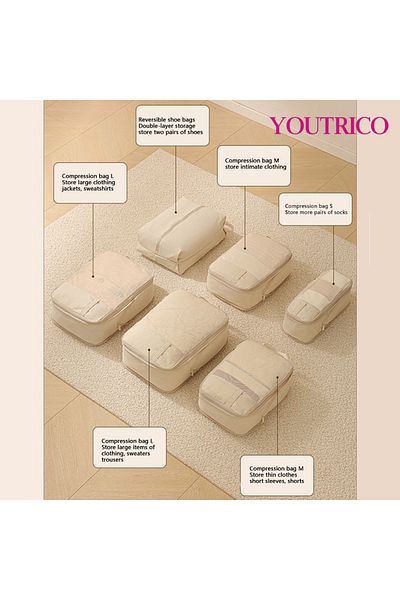 Youtrico 6pcs Travel Luggage Organizer,Packing Cubes Set Compression Storage Bag,Travel parts