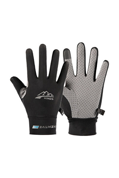 Choice قفازات صيد كاملة الأصابع سوداء اللون من الحرير الجليدي بشاشة تعمل بالل...