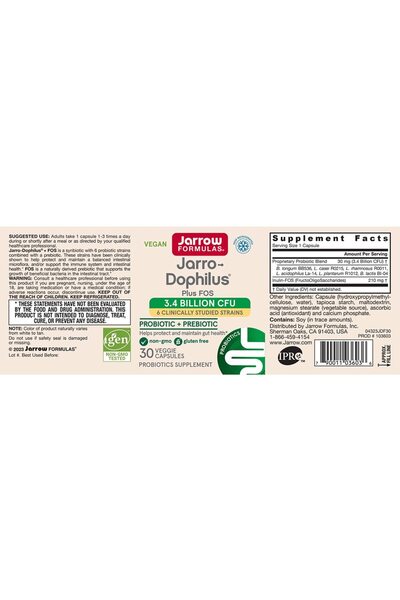 Secom Dietary Supplement Jarro-Dophilus + FOS Jarrow Formulas, 30 Capsules