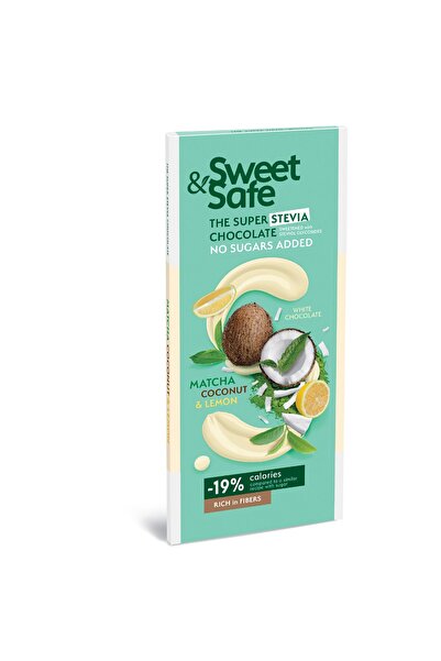 SLY NUTRITIA Ciocolată albă Sweet&Safe cu ceai verde Matcha, nucă de cocos și lămâie, 90g