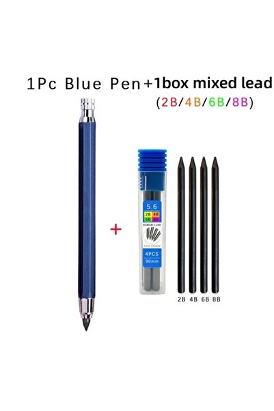 Choice مجموعة أقلام رسم معدنية زرقاء مقاس 5.6 مم مع رؤوس أقلام 2B و4B و6B و8B...