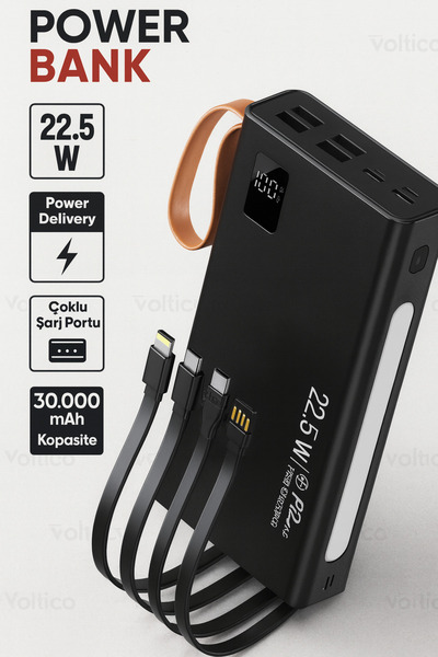 Voltico 30.000 mAh Powerbank – 22.5W Hızlı Şarj & Çoklu Port