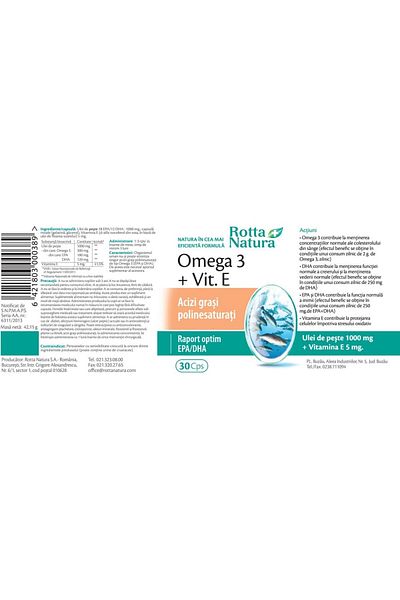 Rotta Natura Omega 3 + Vitamin E, Rotta Natura, 30 capsules