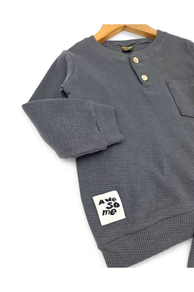 VOY KİDS Baby Boy Pocket Detailed Waffle Fabric 6-9-12-18-24 Months Seasonal Baby Boy Set
