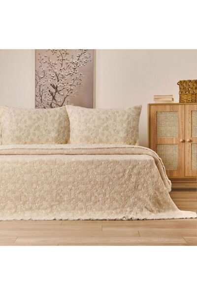 Evidea Soft Selimi Double Bedspread Set - Beige - 230X250 cm