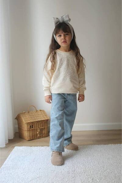 JELİBOOM Girl's Jeans Stone Sweatshirt Set