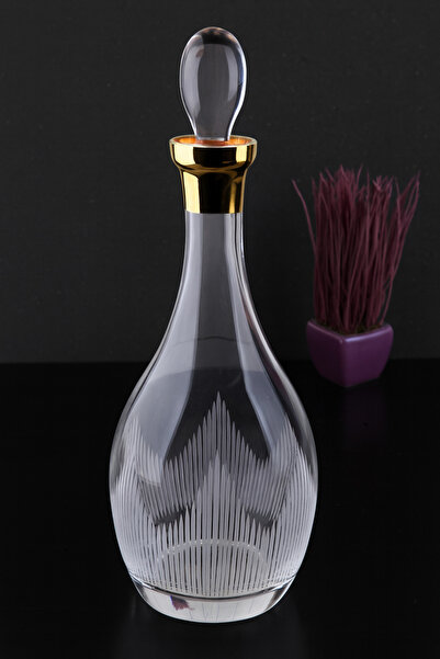 WuuQ Cam Gold Lüsterli Çizgili Desenli Sürahi Karaf- 1200 ML