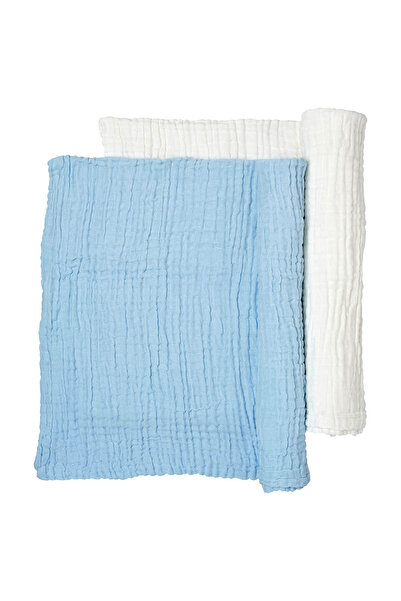 Anvi Baby Set Of 2 Organic Muslin Bath Towel- Blue/White