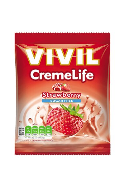 VIVILADY Pachet promoțional: 2 x Bomboane cremoase cu aromă de căpșuni Vivil Creme Life, fără zahăr, 60g