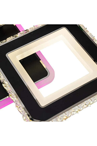 KORMAN TECHNIK LED Chandelier with Remote Control and Crystal LEILA RGB 79W, 4 Squares, Dimmable, Glossy Chrome