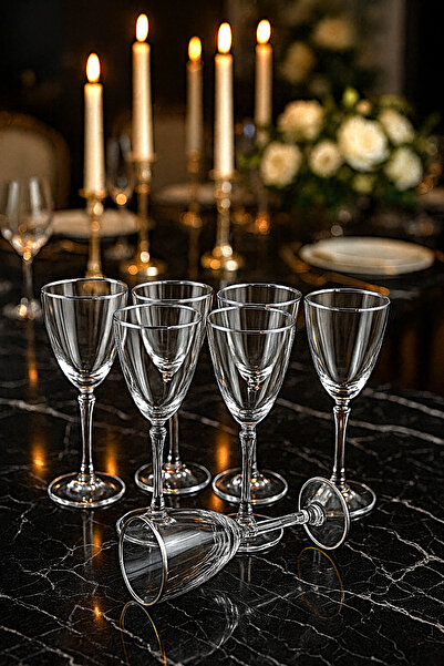 WuuQ İtaly 6 Lı Kristalize Cam Gümüş Platin Detaylı Kadeh