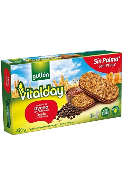 Gullon Oat Flakes and Chocolate Chip Sandwich Biscuits with Cocoa Cream, Vitalday, 220g