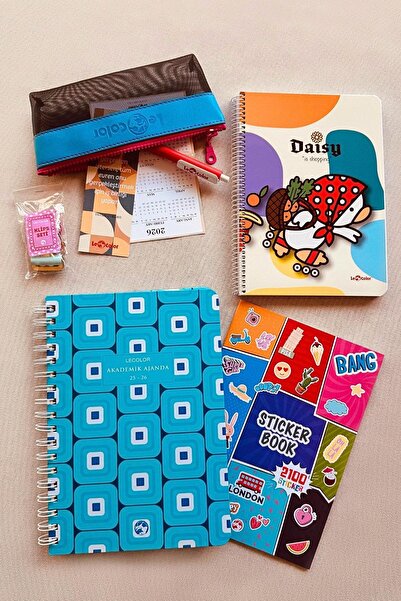 Le Color Akademik Ajanda + 240 Syf A5 Kareli Defter + 2100 Sticker + 10 Metal...