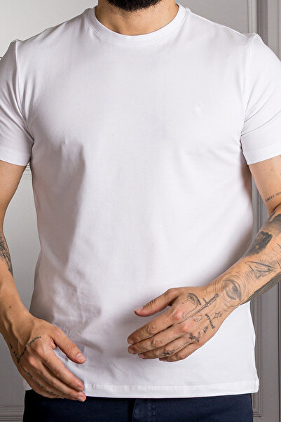 Sarar Βαμβακερό βασικό λευκό μπλουζάκι με λαιμόκοψη 0 και κανονική εφαρμογή