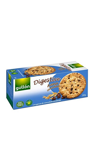 Gullon Biscuiți digestivi cu fulgi de ovăz și bucățele de ciocolată neagră, 265g,