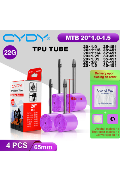 Choice أنبوب داخلي للدراجة من مادة TPU مقاس 65 مم 20x1.0-1.5، 4 قطع، CYDY، 20...