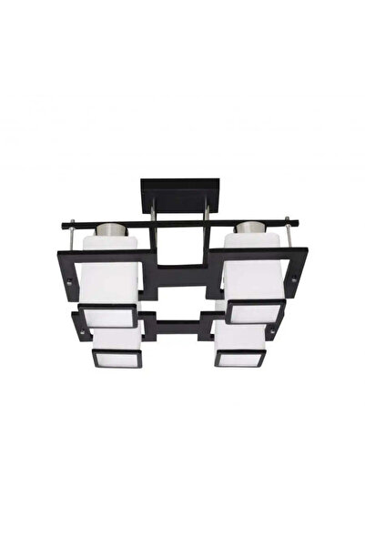 KORMAN TECHNIK Lustra Clasica Aramis cu lemn, Abajur Patrat, 4 X Dulie E27, Alb / Negru