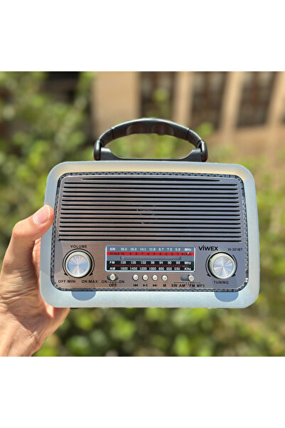 viwex Şarjlı 301 Müzik Kutusu Bluetooth Nostaljik Radyo Fenerli ve Mavi Ledli Dekoratif Retro Müzik Çalar