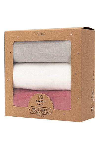 Anvi Baby Maroon Moon Bamboo Swaddle 120x120cm - Pack of 3