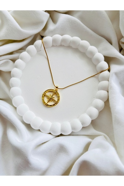 Home Altın Renk Pusula Yıldızı Kolye- Minimalist Kadın Kolye- Yıldız Figürlü ...