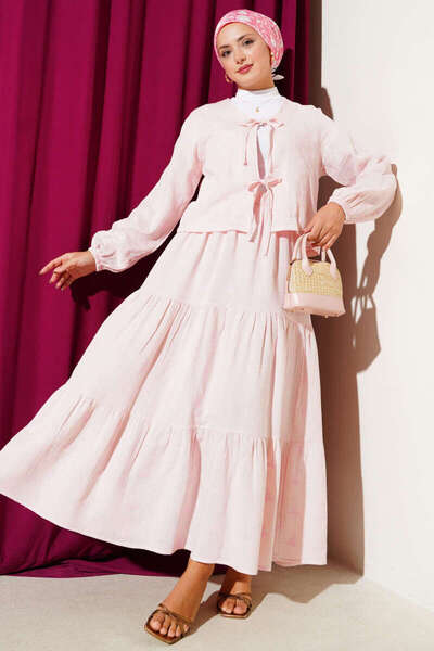 VOLT CLOTHİNG Floral Leaf Embroidered Skirted Double Suit