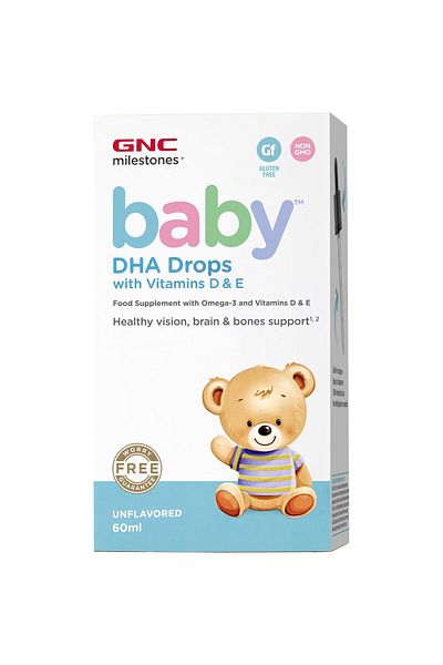 GNC BAG GNC Milestones® Baby™ DHA Drops with Vitamins D & E, 60 ml