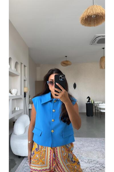 Buket Teke Turquoise Gold Buttoned Padded Vest