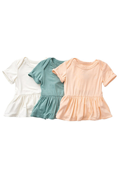 Anvi Baby 3pc-Set - Organic Bamboo Spandex Onesie Dress - Peach_0-3M