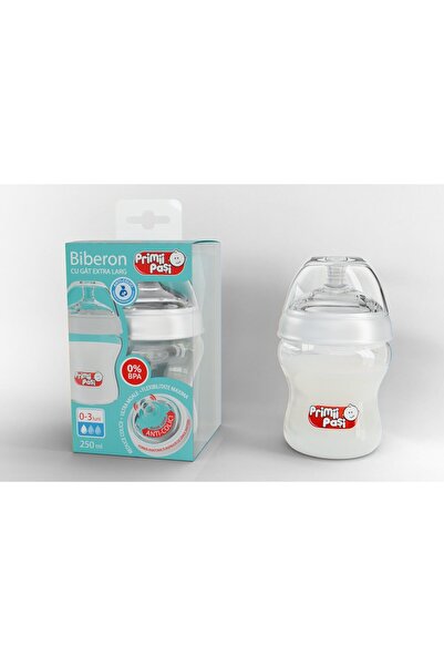 Primii Pasi Extra Wide Neck Bottle, 2-Valve Anti-Colic Nipple, 250 ml, Primii Pasi, EWP1001
