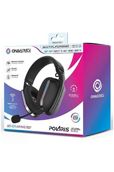 Oniverse Ασύρματα ακουστικά παιχνιδιών Polaris, Bluetooth, USB Dongle, Μαύρο, Λανθάνουσα κατάσταση 2,4 GHz, Μπαταρία 33 ωρών