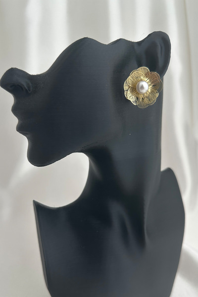 Modex Top Pearl Detail Wire Flower Studded Elegant Earrings (2cm)