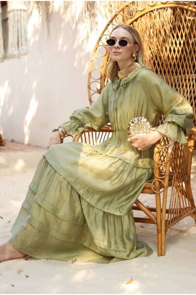HEQA Multi-Layered Collar Lace Dress Light Olive