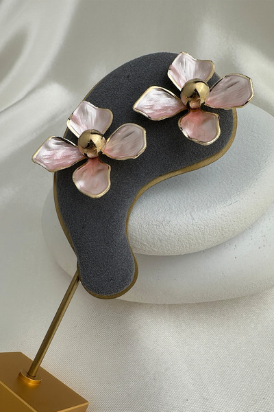 Modex Gold Ball Detail Pearlescent Studded Flower Earrings (4cm)