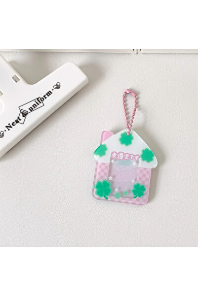 Choice Pink Four leaf clover card holder, student one inch ID photo decoration pendant, keychain, photo fra