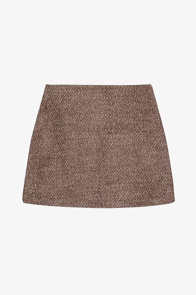 Quzu A-Line Cut Textured Mini Skirt Brown