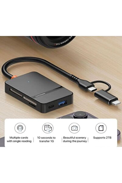 LEVONG ADS 315 Çoklu 8in1 SD/TF/CF/MS/M2/Micro Hafıza Kart Okuyucu Adaptörü iPhone/iPad Type-C/USB